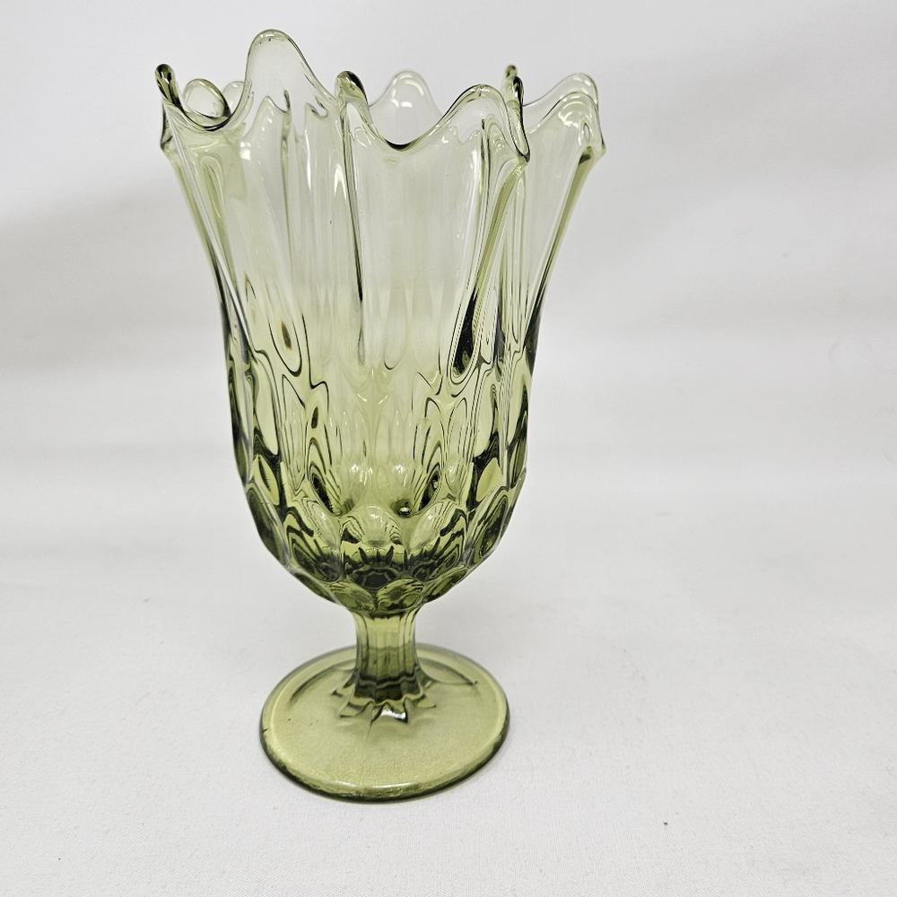 FENTON handkerchief Colonial green thumb print / Thousand Eye footed vase vintag - Picture 2 of 11